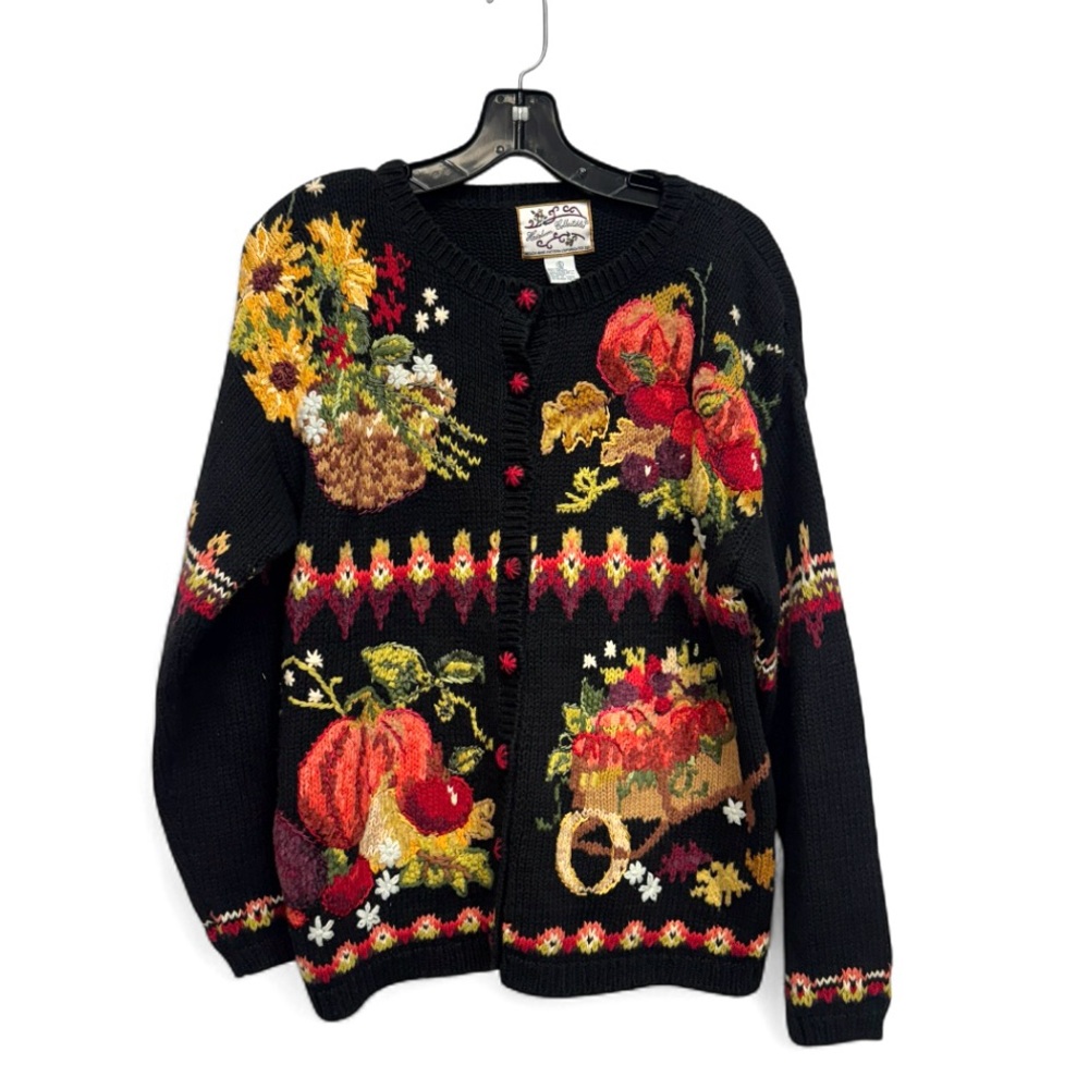 Heirloom Collectables Cottagecore 90’s Black  Embroidered Sweater Size Small
